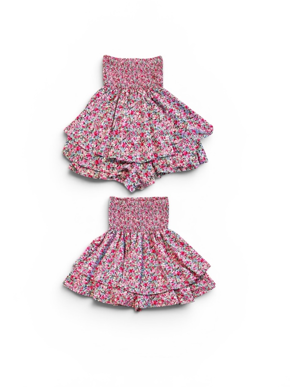 Vestique Pink Floral Smocked Strapless Romper Skort Women’s Small